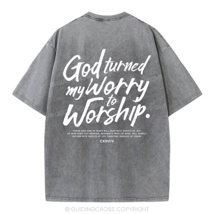 God Turned My Worry Christian Washed T-Shirt