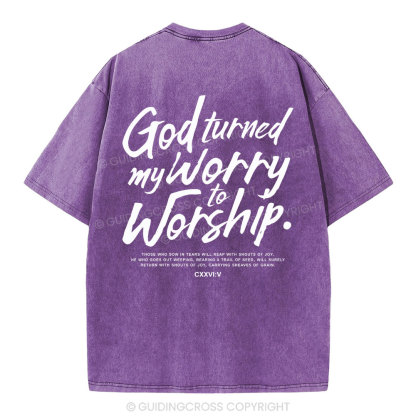 God Turned My Worry Christian Washed T-Shirt