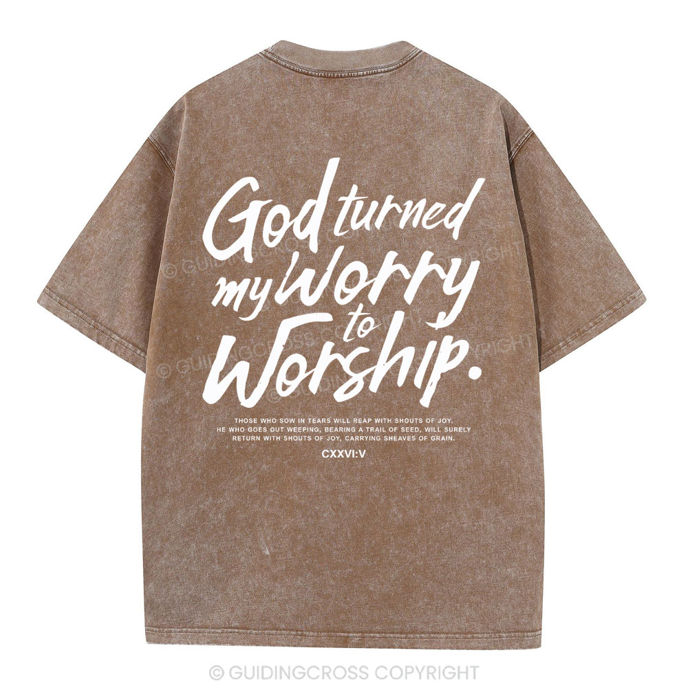God Turned My Worry Christian Washed T-Shirt