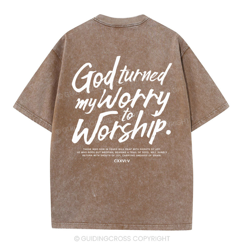 God Turned My Worry Christian Washed T-Shirt
