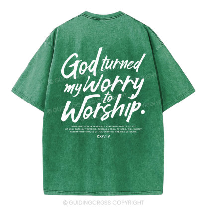 God Turned My Worry Christian Washed T-Shirt