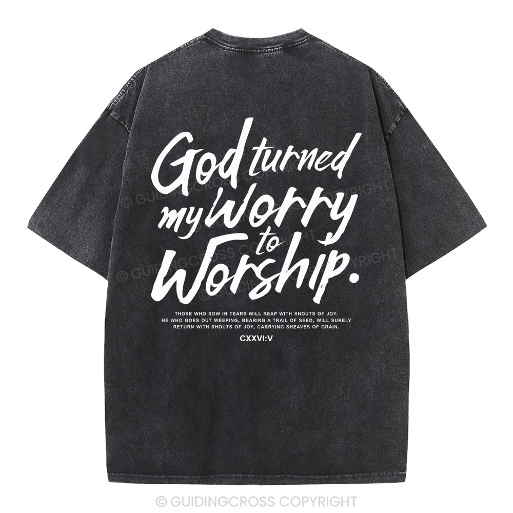 God Turned My Worry Christian Washed T-Shirt
