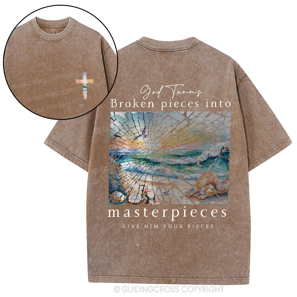 God Turns Broken Piece Into Masterpieces Christian Washed T-Shirt