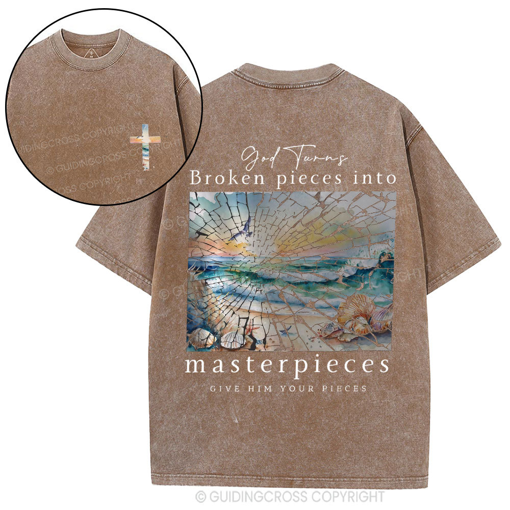 God Turns Broken Piece Into Masterpieces Christian Washed T-Shirt