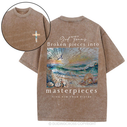 God Turns Broken Piece Into Masterpieces Christian Washed T-Shirt