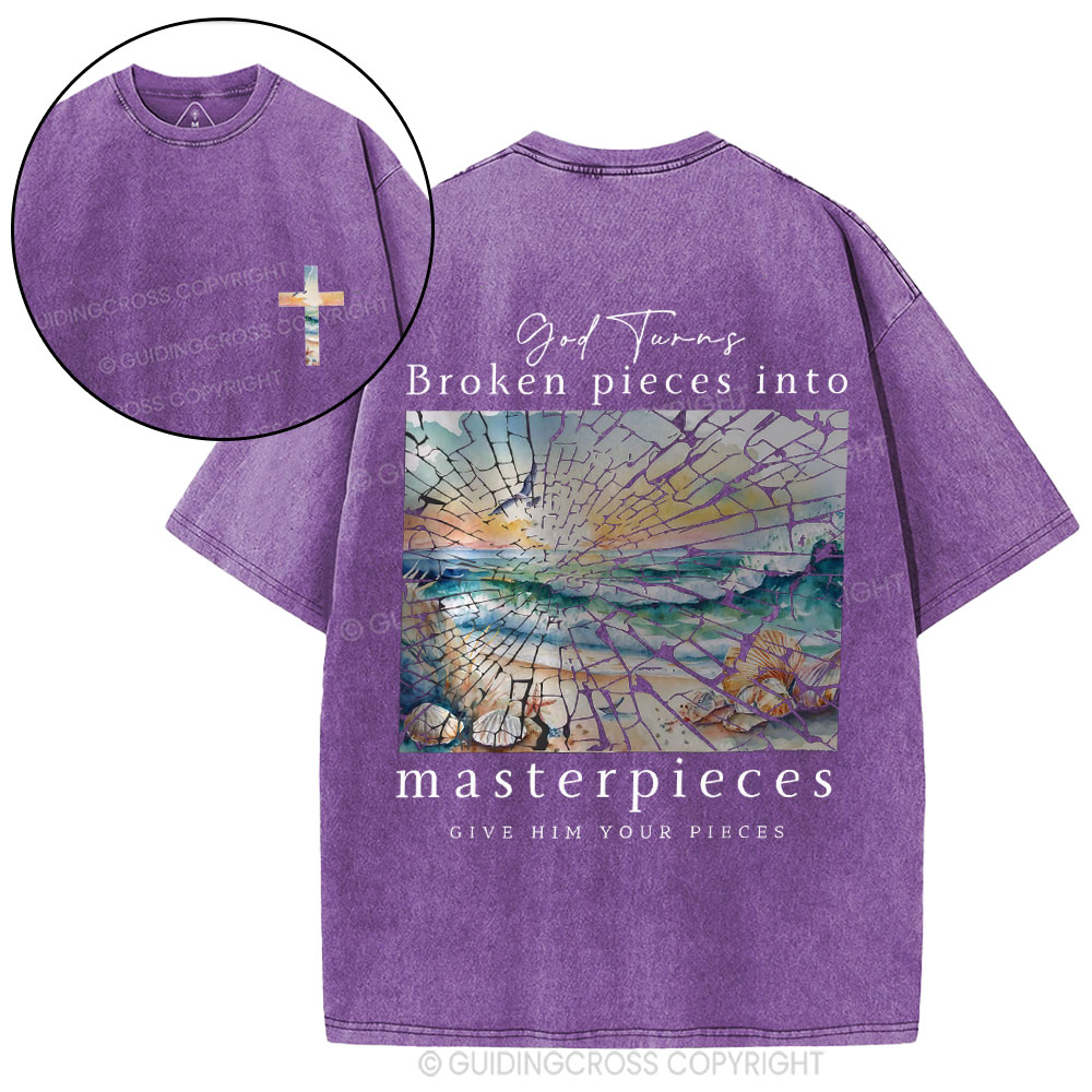 God Turns Broken Piece Into Masterpieces Christian Washed T-Shirt