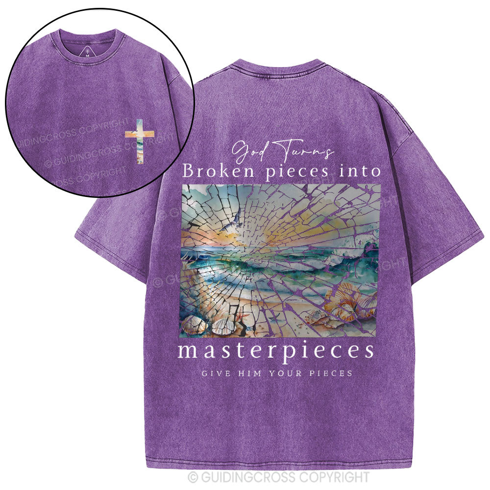 God Turns Broken Piece Into Masterpieces Christian Washed T-Shirt