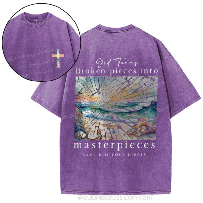 God Turns Broken Piece Into Masterpieces Christian Washed T-Shirt