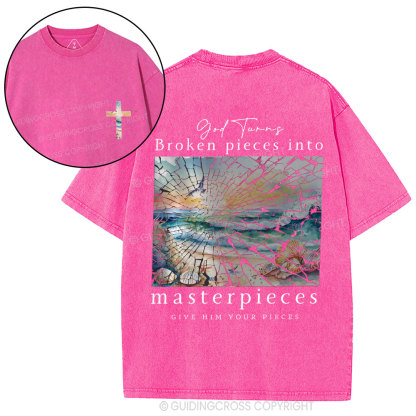 God Turns Broken Piece Into Masterpieces Christian Washed T-Shirt