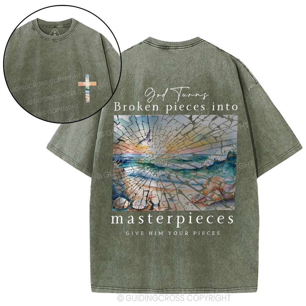 God Turns Broken Piece Into Masterpieces Christian Washed T-Shirt