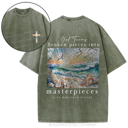 God Turns Broken Piece Into Masterpieces Christian Washed T-Shirt