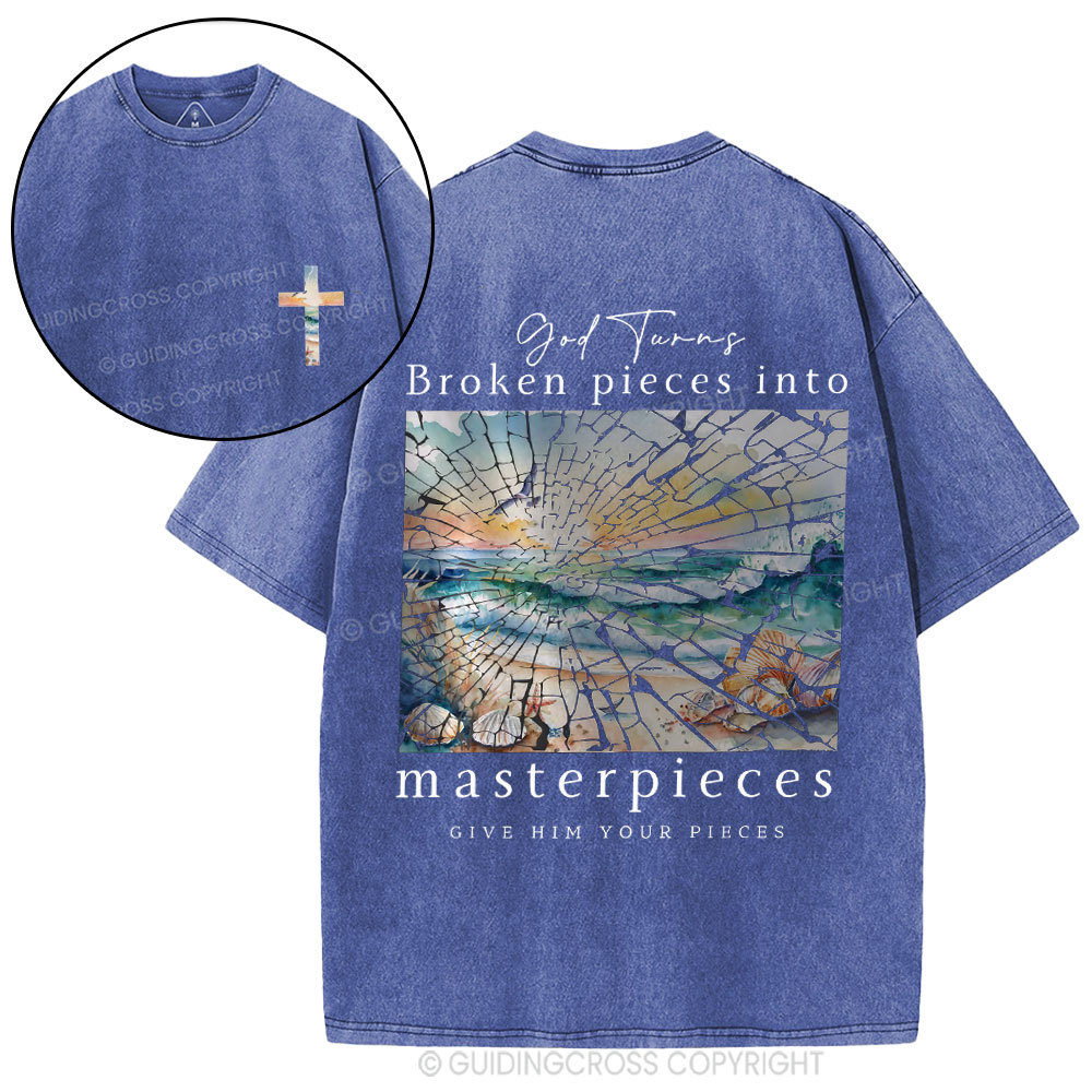 God Turns Broken Piece Into Masterpieces Christian Washed T-Shirt