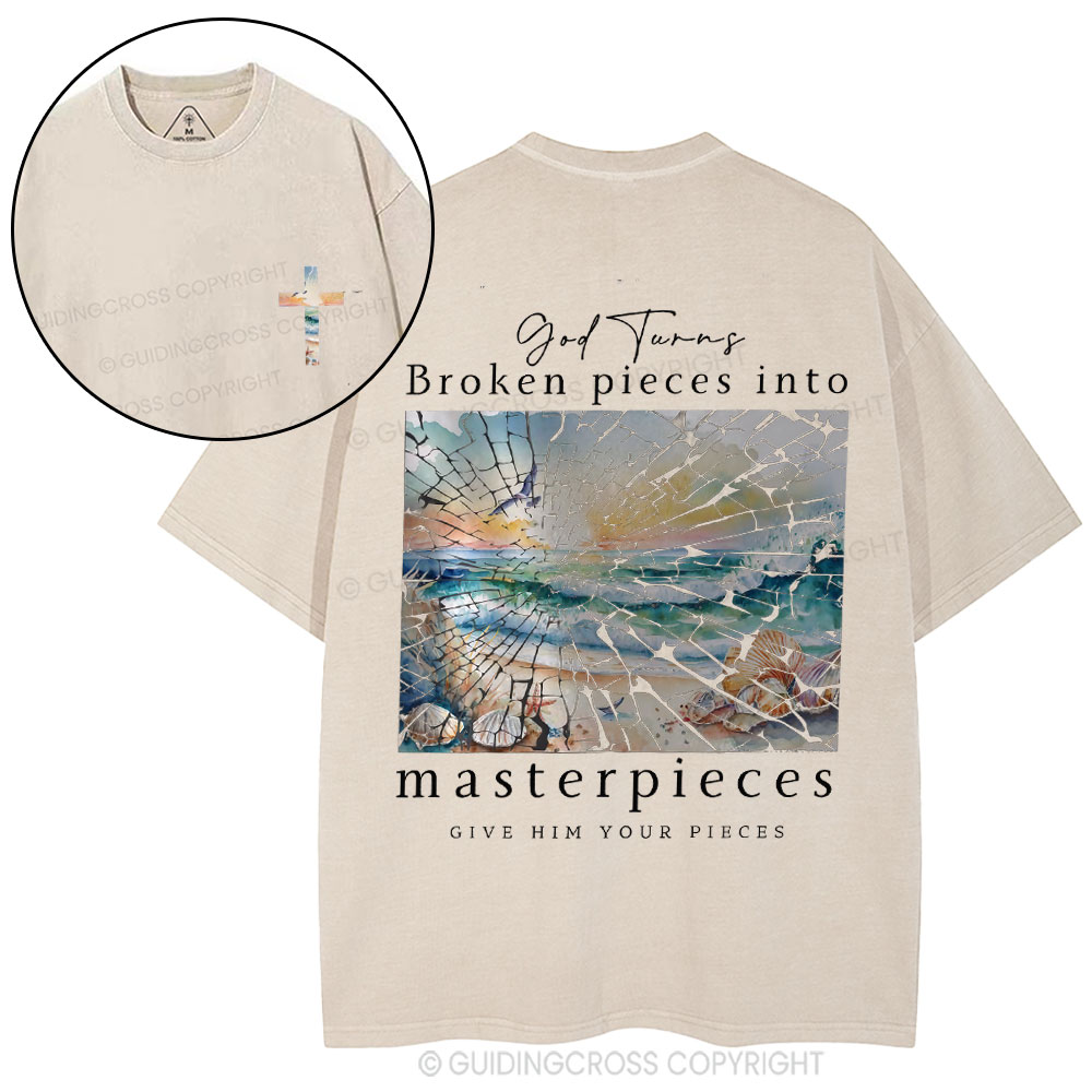 God Turns Broken Piece Into Masterpieces Christian Washed T-Shirt