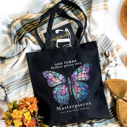 God Turns Broken Pieces Into Masterpieces Christian Canvas Tote Bag