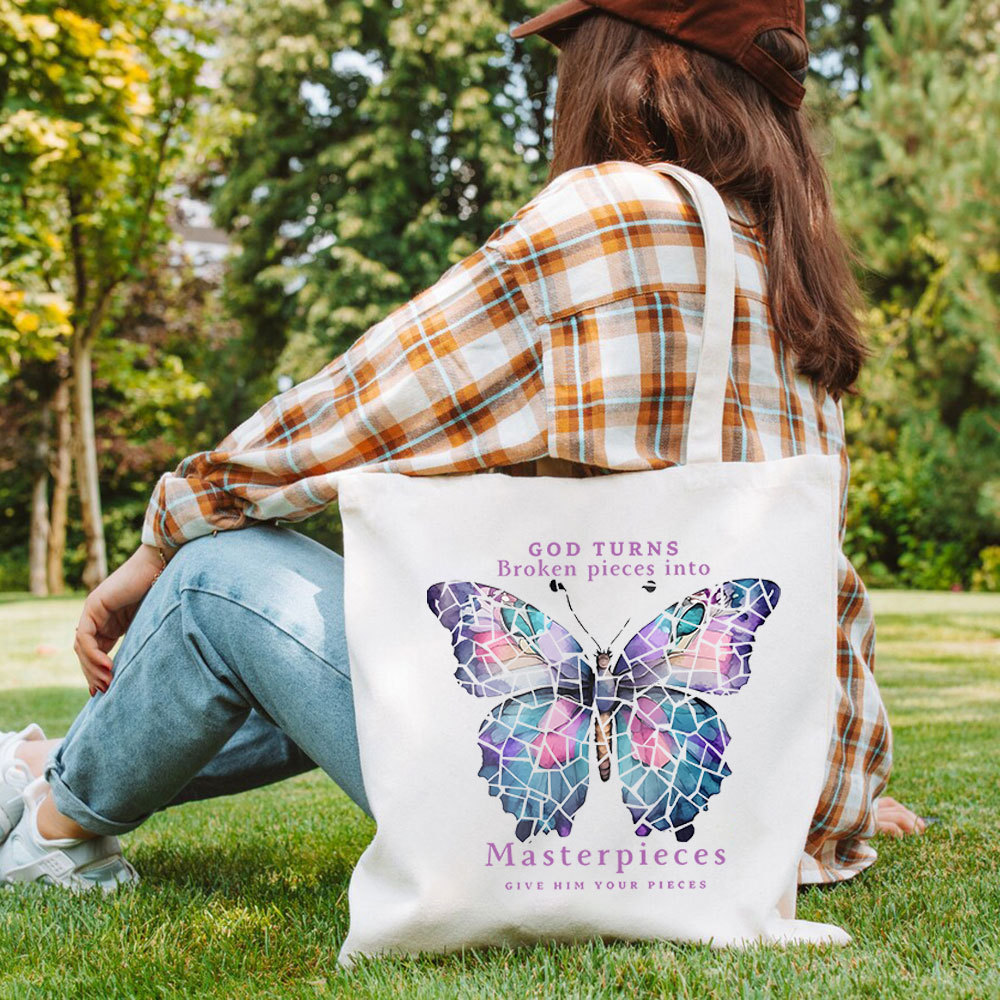 God Turns Broken Pieces Into Masterpieces Christian Canvas Tote Bag