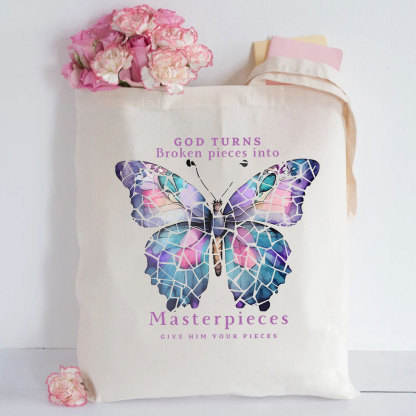God Turns Broken Pieces Into Masterpieces Christian Canvas Tote Bag