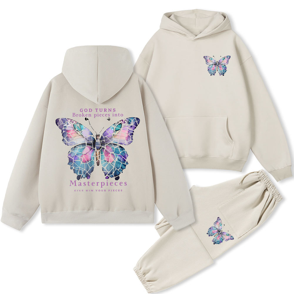 God Turns Broken Pieces Into Masterpieces Chirstian Fleece Hoodie Set