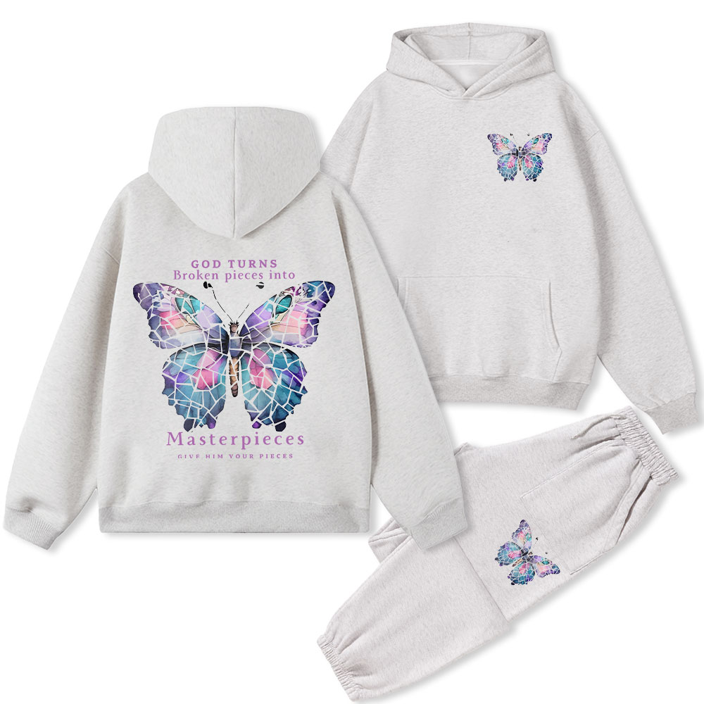 God Turns Broken Pieces Into Masterpieces Chirstian Fleece Hoodie Set