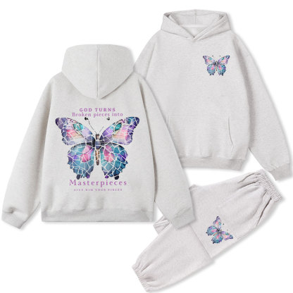 God Turns Broken Pieces Into Masterpieces Chirstian Fleece Hoodie Set
