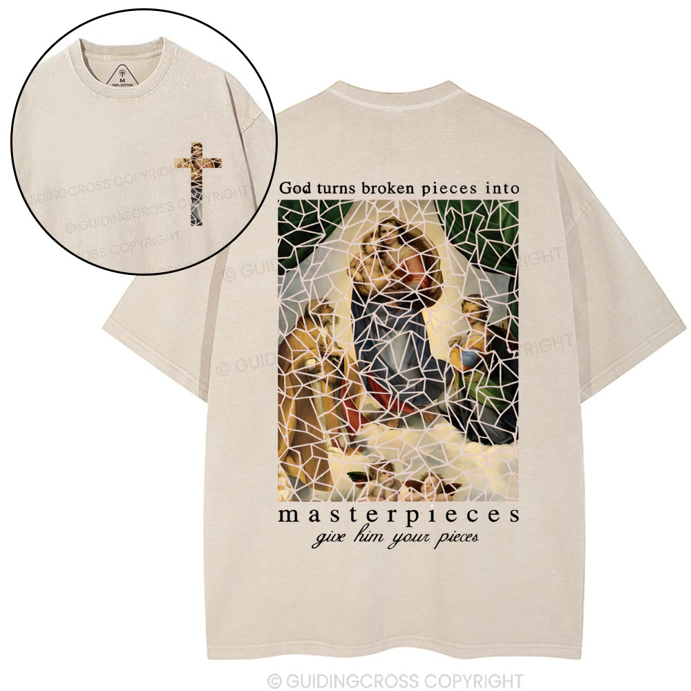 God Turns Broken Pieces Into Masterpieces Christian Wased T-Shirt