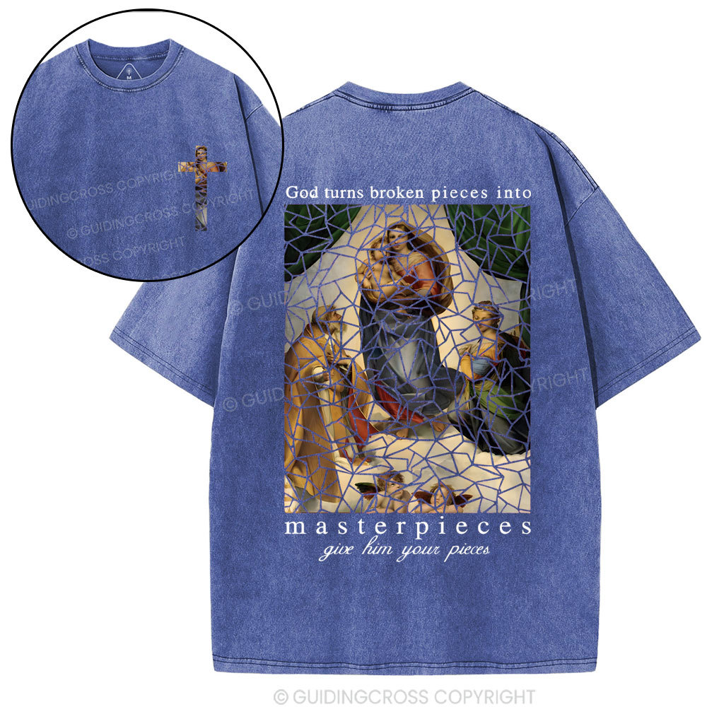 God Turns Broken Pieces Into Masterpieces Christian Wased T-Shirt