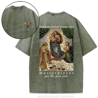 God Turns Broken Pieces Into Masterpieces Christian Wased T-Shirt