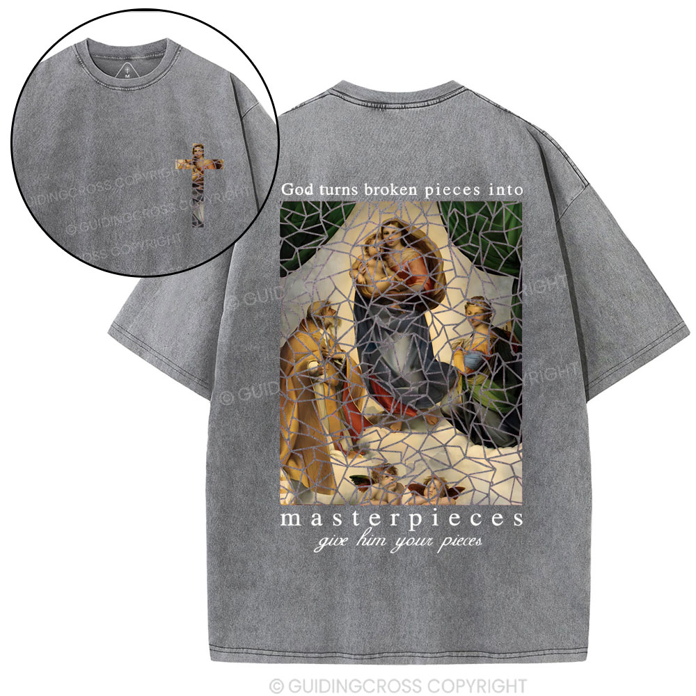 God Turns Broken Pieces Into Masterpieces Christian Wased T-Shirt