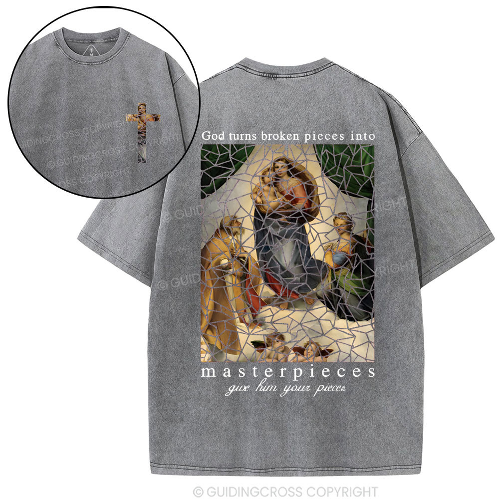 God Turns Broken Pieces Into Masterpieces Christian Wased T-Shirt