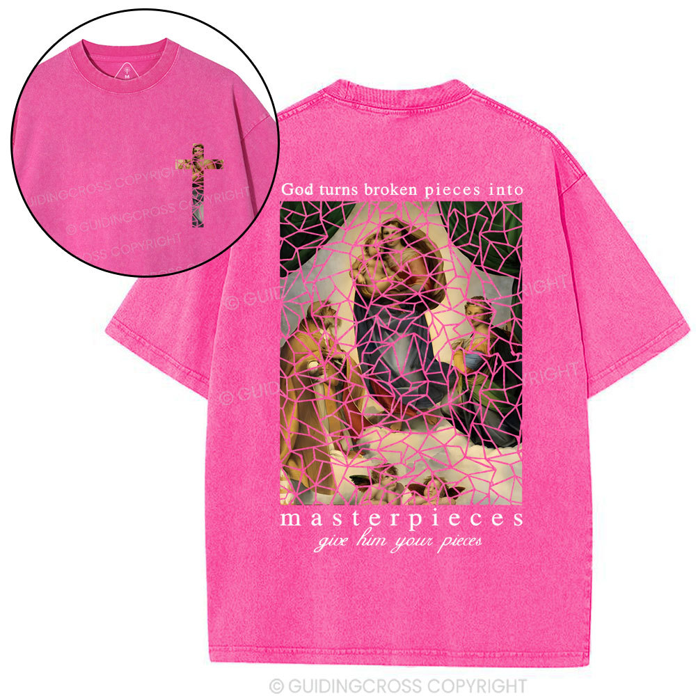 God Turns Broken Pieces Into Masterpieces Christian Wased T-Shirt