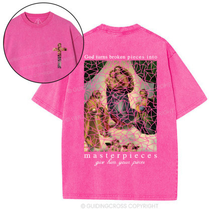 God Turns Broken Pieces Into Masterpieces Christian Wased T-Shirt