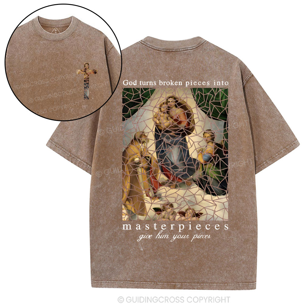 God Turns Broken Pieces Into Masterpieces Christian Wased T-Shirt