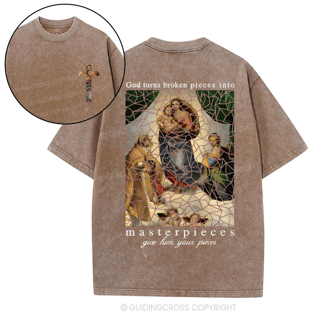 God Turns Broken Pieces Into Masterpieces Christian Wased T-Shirt