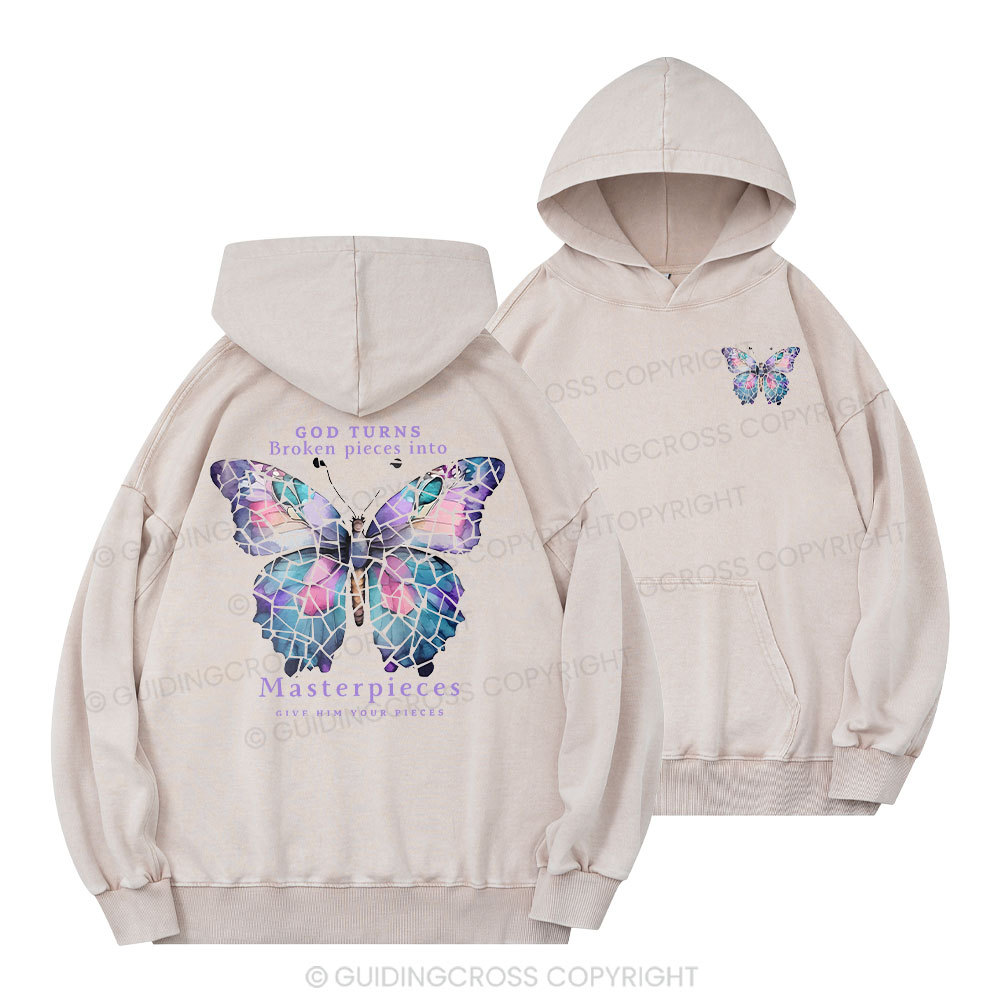 God Turns Broken Pieces Into Masterpieces Christian Washed Hoodie