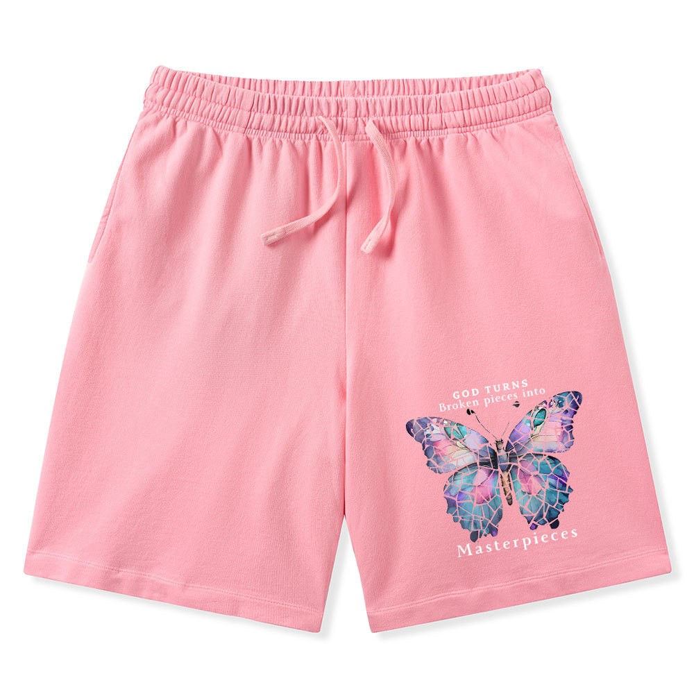 God Turns Broken Pieces Into Masterpieces Christian Washed Shorts