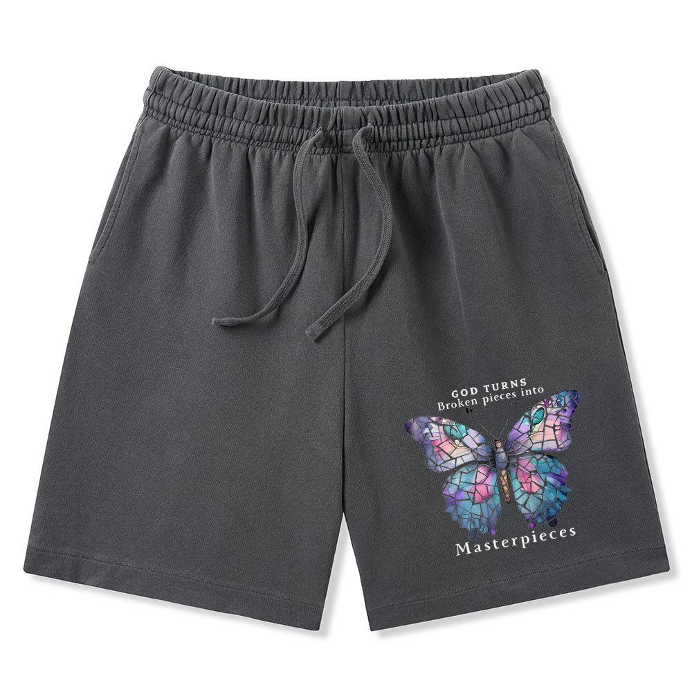 God Turns Broken Pieces Into Masterpieces Christian Washed Shorts