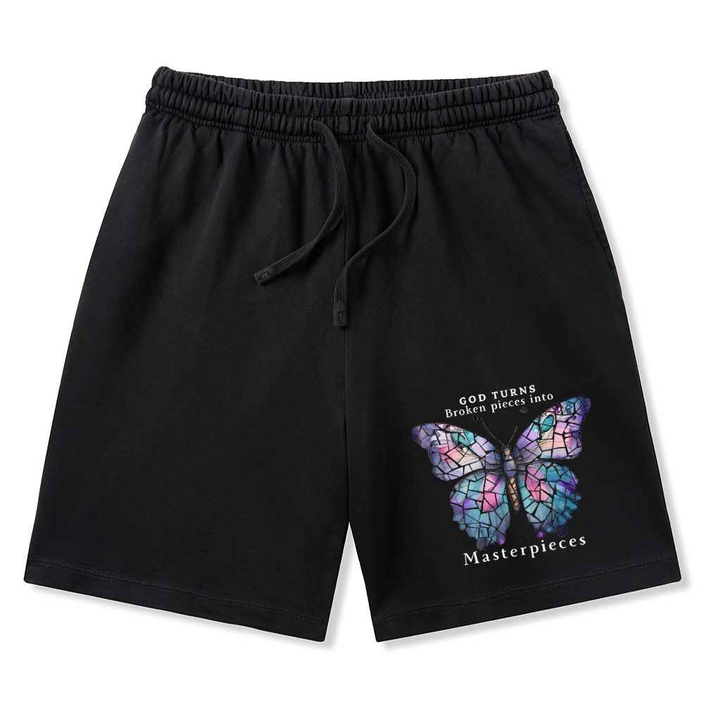 God Turns Broken Pieces Into Masterpieces Christian Washed Shorts