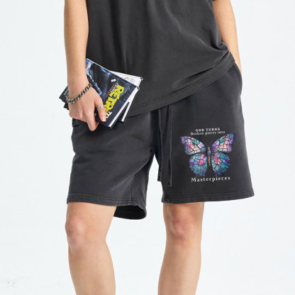 God Turns Broken Pieces Into Masterpieces Christian Washed Shorts