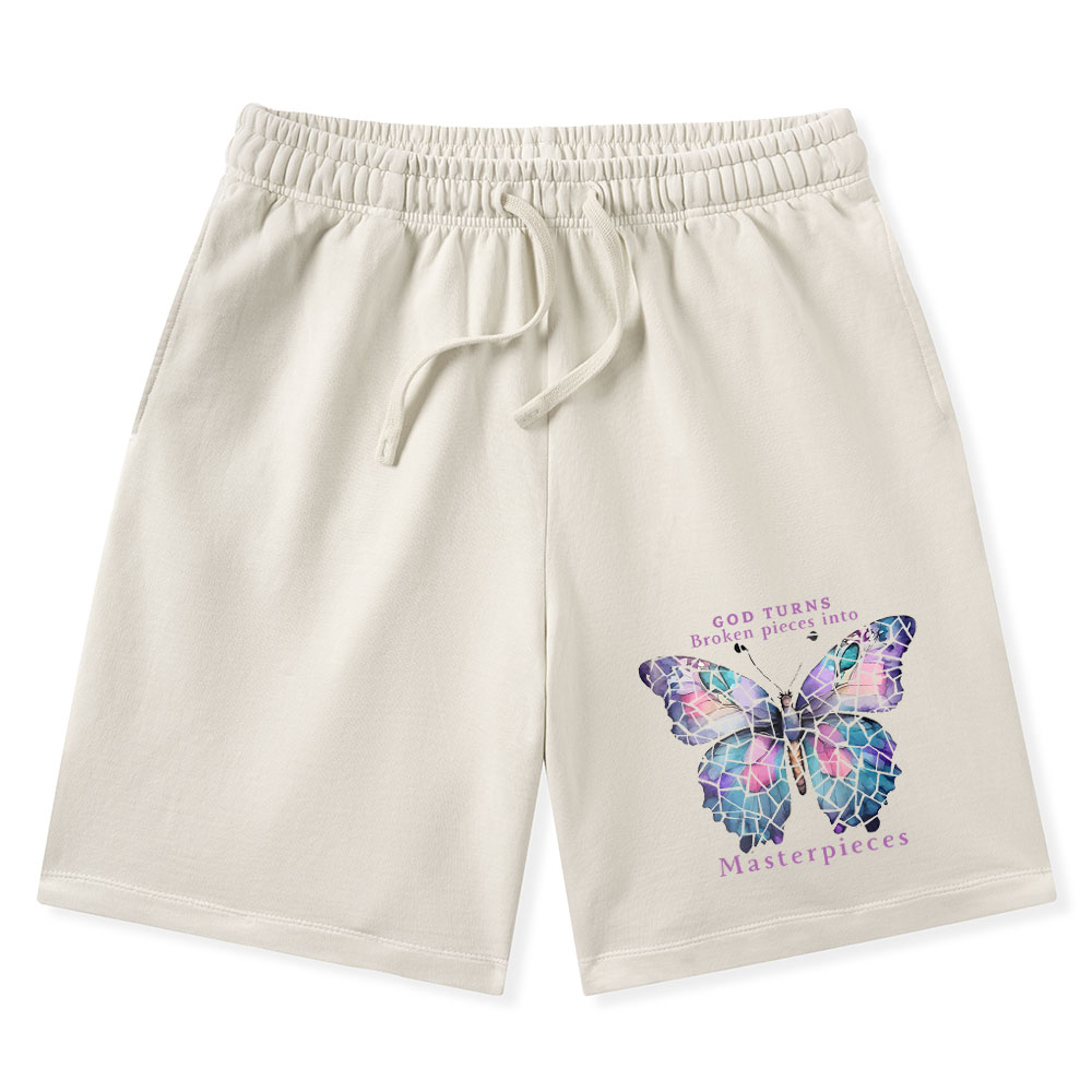God Turns Broken Pieces Into Masterpieces Christian Washed Shorts