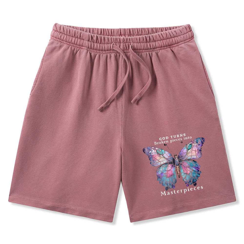 God Turns Broken Pieces Into Masterpieces Christian Washed Shorts