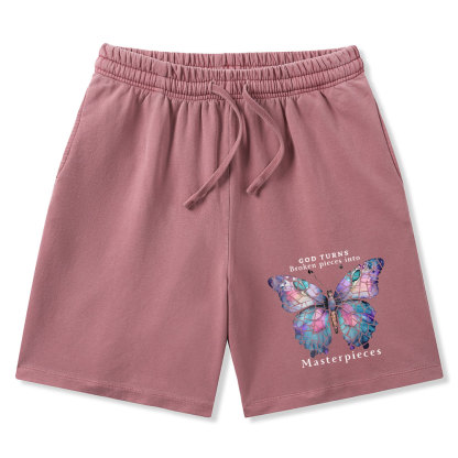 God Turns Broken Pieces Into Masterpieces Christian Washed Shorts