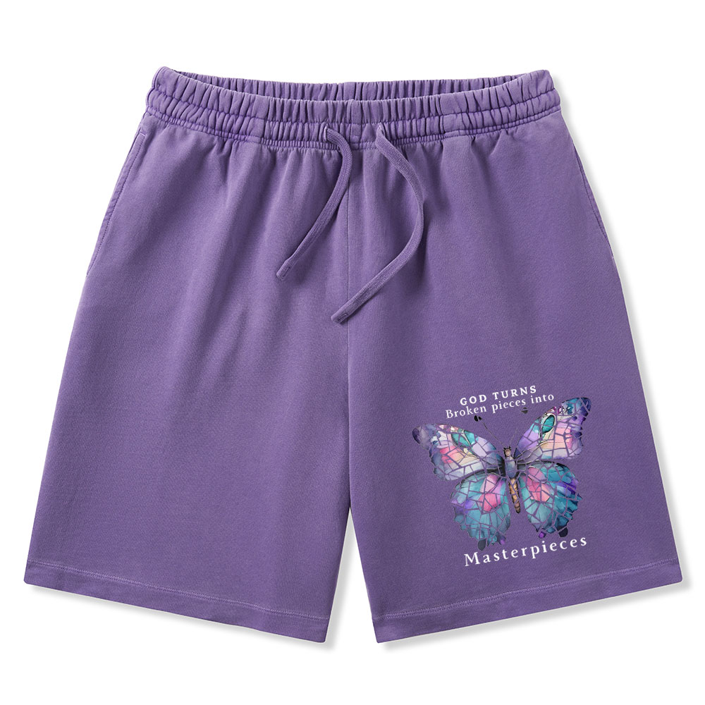 God Turns Broken Pieces Into Masterpieces Christian Washed Shorts