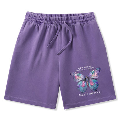 God Turns Broken Pieces Into Masterpieces Christian Washed Shorts