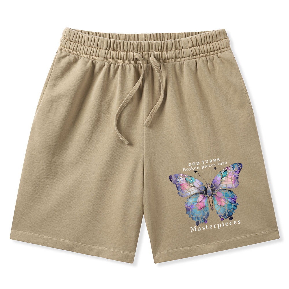 God Turns Broken Pieces Into Masterpieces Christian Washed Shorts