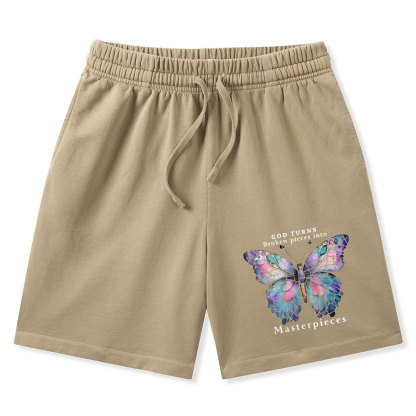 God Turns Broken Pieces Into Masterpieces Christian Washed Shorts