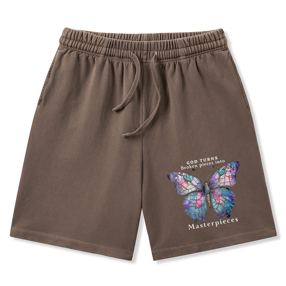 God Turns Broken Pieces Into Masterpieces Christian Washed Shorts