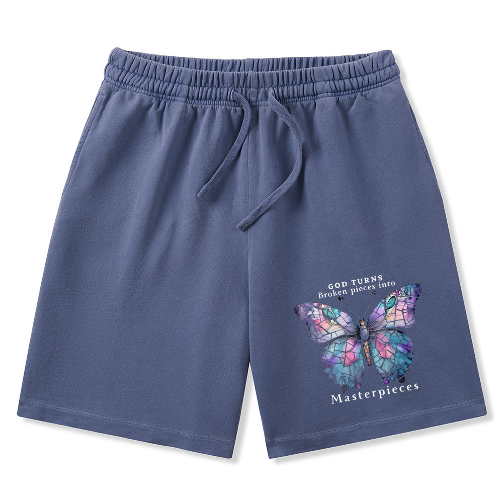 God Turns Broken Pieces Into Masterpieces Christian Washed Shorts