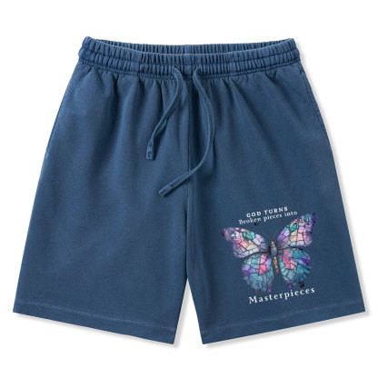 God Turns Broken Pieces Into Masterpieces Christian Washed Shorts