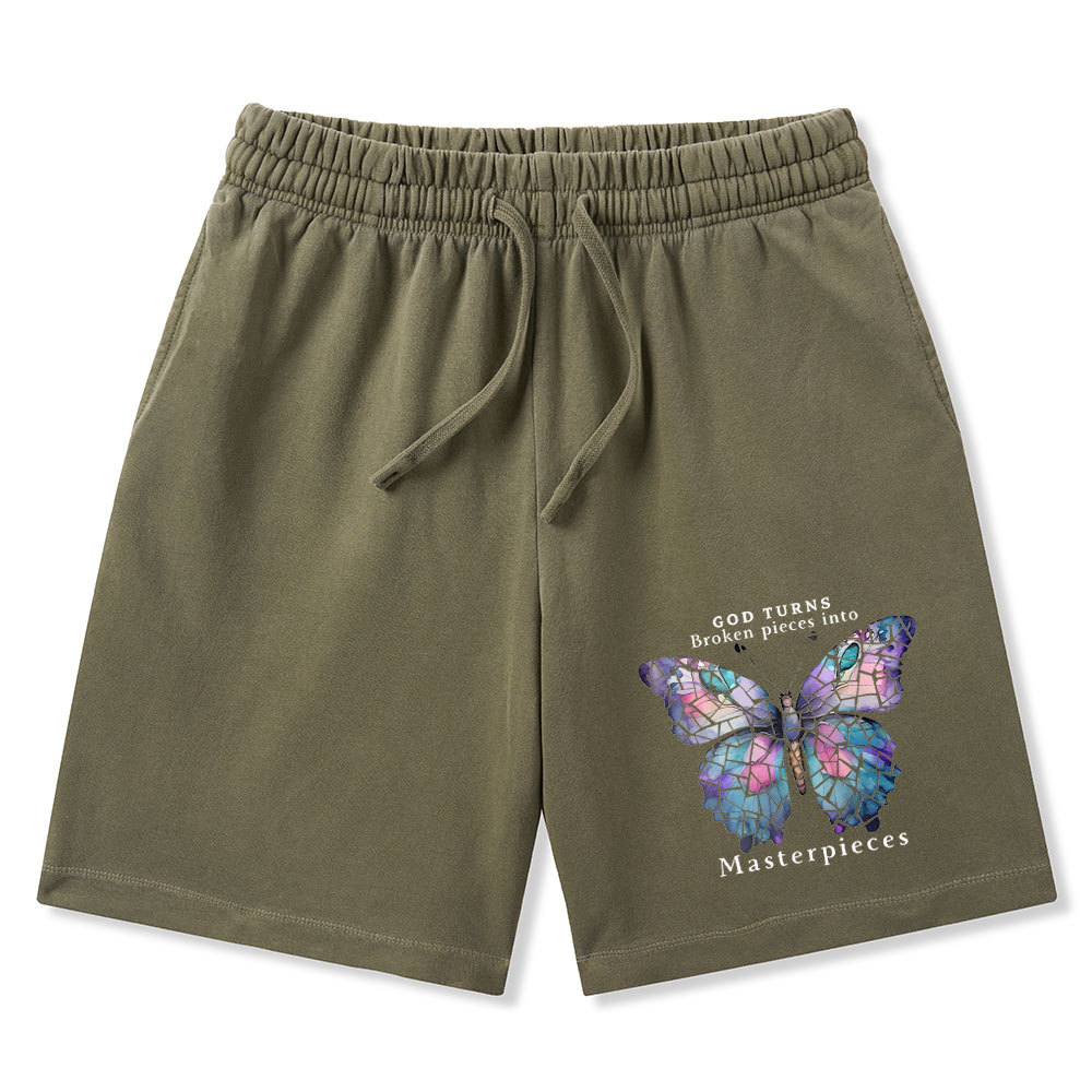 God Turns Broken Pieces Into Masterpieces Christian Washed Shorts