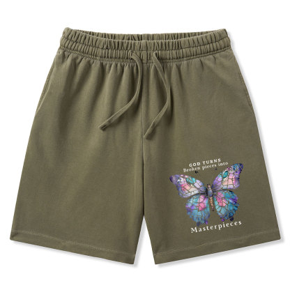 God Turns Broken Pieces Into Masterpieces Christian Washed Shorts