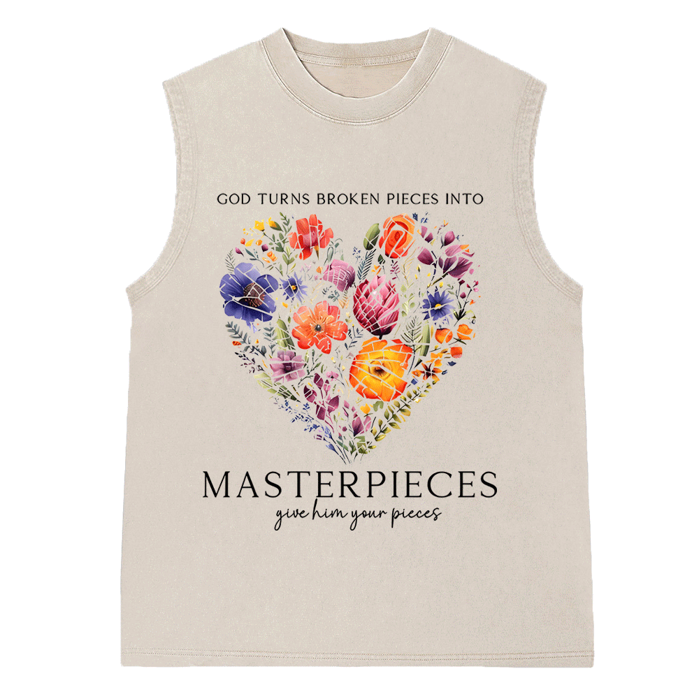 God Turns Broken Pieces Into Masterpieces Christian Washed Sleeveless Tee